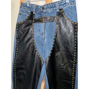 Nasty Gal Womens Size 10 Y2K Wide Leg Chaps Studded Denim Jeans